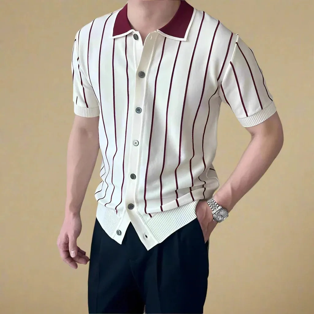 Men’s Striped Knit Polo Shirt
